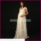 Double Straps White Empire Maternity Bridal Dress Ruffled Applique Hand Flower Beaded Wedding Dress