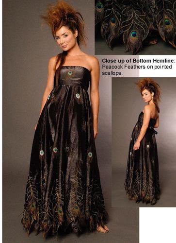 black dress with peacock feathers