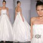 Strapless White Taffeta Belt Empire Maternity Bridal Dress Ruffled Beaded Wedding Dress H076
