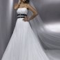 Free Shipping Strapless White Chiffon Empire Maternity Ruffled Black Belt Beaded Wedding Dress H057