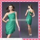 2012 Hot Sale One Shoulder Green Satin Beaded Cocktail Dress Homecoming Dress Graduation Dress C005