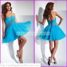 2012 Hot Sale Strapless Blue Organza Ruffled Beaded Cocktail Dress Homecoming Dress C023