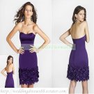 2012 Hot Sale Strapless Purple Satin Beaded Bowknot Cocktail Dress Homecoming Dress C025