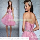 2012 Double Spaghetti Pink Organza Ruffled Beaded Cocktail Dress Homecoming Dress C030