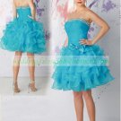 2012 Double Spaghetti Pink Organza Ruffled Beaded Cocktail Dress Homecoming Dress C033