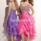 2012 Hot Sale  One Shoulder Purple Red Organza Ruffled Beaded Cocktail Dress Homecoming Dress C035