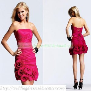 2012 Hot Sale Strapless Red Taffeta Ruffled Hand Flower Cocktail Dress Homecoming Dress C039