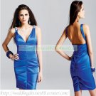 2012 Hot Sale Double Straps Blue Stretch Satin Ruffled Beaded Cocktail Dress Homecoming Dress C038