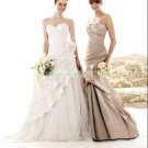 Strapless Champagne Satin Ruffled Bridesmiad Dress Evening Dress B1
