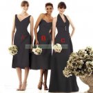 Strapless Brown Taffeta Ruffled Tea-length Bridesmiad Dress Evening DressB1- B