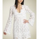 2012 New Long Sleeve White Lace Knee Length Bridal Dress Custom V Neck Short Wedding Dress