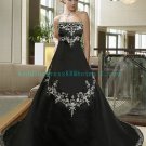 Hot Sale Strapless Black Satin Embroidery A-line Wedding Dress Bridal Dress  D12