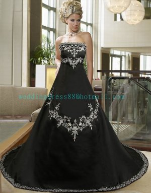 Hot Sale Strapless Black Satin Embroidery A-line Wedding Dress Bridal Dress  D12