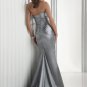 Free Shipping Strapless Silver Stretch satin Ruffled Beaded Party Dress Evening Dress
