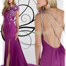 2012 Hot Sale One Shoulder Purple Stretch Satin Bowknot Beaded Evening Dress Party Dress e1