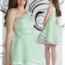 2012 Hot Sale One Shoulder Green Organza Ruffled Flower Cocktail Dress Evening Dress Party Dress E3