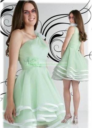 2012 Hot Sale One Shoulder Green Organza Ruffled Flower Cocktail Dress Evening Dress Party Dress E3