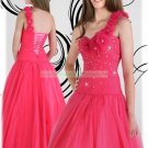 2012 Hot Sale One Shoulder Red Organza Flowers Beaded Evening Dress Party Dress E6