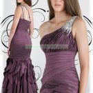 2012 Hot Sale One Shoulder Coffee Taffeta Ruffled Beaded Evening Dress Party Dress E10
