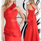 2012 Hot Sale One Shoulder Orange Red Taffeta Ruffled Hand Flowers Evening Dress Party Dress E12