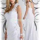 2012 Hot Sale One Shoulder White Chiffon Feather Ruffled Beaded Flowers Evening Dress Party Dress