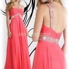 2012 Hot Sale One Shoulder Orange Red Chiffon Ruffled Beaded Empire Evening Dress Party Dress
