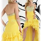 Free Shipping 2012 Hot Sale Strapless Yellow Chiffon Ruffled Beaded Evening Dress Party Dress E16