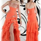 Free Shipping 2012 Hot Sale One Shoulder Orange Chiffon Ruffled Beaded Evening Dress Party Dress E17