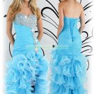Free Shipping 2012 Hot Sale Strapless Blue Organza Ruffled Beaded Evening Dress Party Dress E19