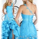 2012 Hot Sale One Shoulder Blue Organza Taffeta Ruffled Beaded Evening Dress Party Dress P4