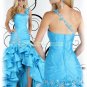 2012 Hot Sale One Shoulder Blue Organza Taffeta Ruffled Beaded Evening Dress Party Dress P4