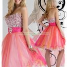 2012 Hot Sale Strapless Red Organza Ruffled Beaded Cocktail Dress Homecoming Dress P5