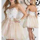 2012 Strapless Champagne Organza Ruffled Beaded Red Green White Flowers Cocktail Dress P6