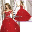 Discount Dress New Off Shoulder Red Tulle Embroidered Ball Gown Quinceanera Dress Free Petticoat