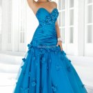 Free Shipping Strapless Blue Pink Taffeta Organza Ruffled Beaded Prom Dress Party Dress