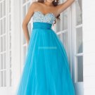 Free Shipping Strapless Blue Pink Organza Ruffled Beaded Prom Dress Party Dress