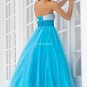 Free Shipping Strapless Blue Pink Organza Ruffled Beaded Prom Dress Party Dress