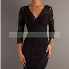 3/4 Sleeves Black Lace Evening Dress Knee Length Mother of  Bride Dress 49-6