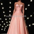 Strapless Prom Dress Beaded Prom Gown Ruffled Peach Party Dress With Petticoat P87