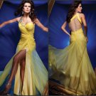 2012 New One Shoulder Front Slit Evening Dress Yellow Chiffon Beaded Prom Dress