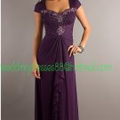 Cap Sleeves Purple Chiffon Pleated Beaded the Mother of  Bridal Dress Long A-line Evening Dress