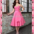Custom Made 2012 Strapless Pink Red Taffeta Ruffled Tea-length Bridesmaid Dress/Party Dress BD149