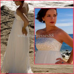 Strapless White Chiffon Embroidery Beaded Empire Maternity Wedding Dress