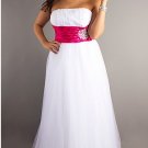 2012 Strapless White Organza Ruffled Beaded Evening Dress Plus size Party Dress