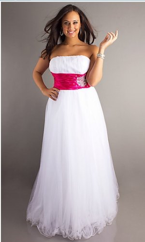 2012 Strapless White Organza Ruffled Beaded Evening Dress Plus size Party Dress