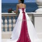 Retail Hot Sale Strapless Bridal Gown White Red Satin Embroider Beaded Wedding Dress AN045
