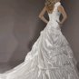 A Line One Shoulder White Satin Ruffled Beaded Bridal Wedding Dress / Gown