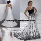 One Shouler Plated White Satin Lace Wedding Dress A-line Apllique Black White Lace Bridal Gown