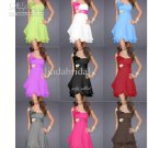 A-line One Shoulder Short Evening Dress Purple Blue Ruffle Chiffon Knee Length Bridesmaid Dress C139