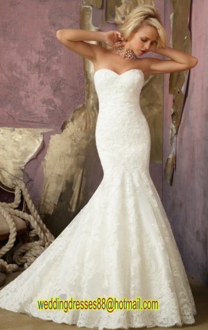 2012 Strapless White Lace Ruffled Applique Buttons Mermaid Wedding Dress Bridal Dress 1862